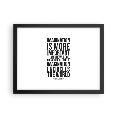 Plagát v čiernom ráme - Einstein o sile predstavivosti - 40x30 cm