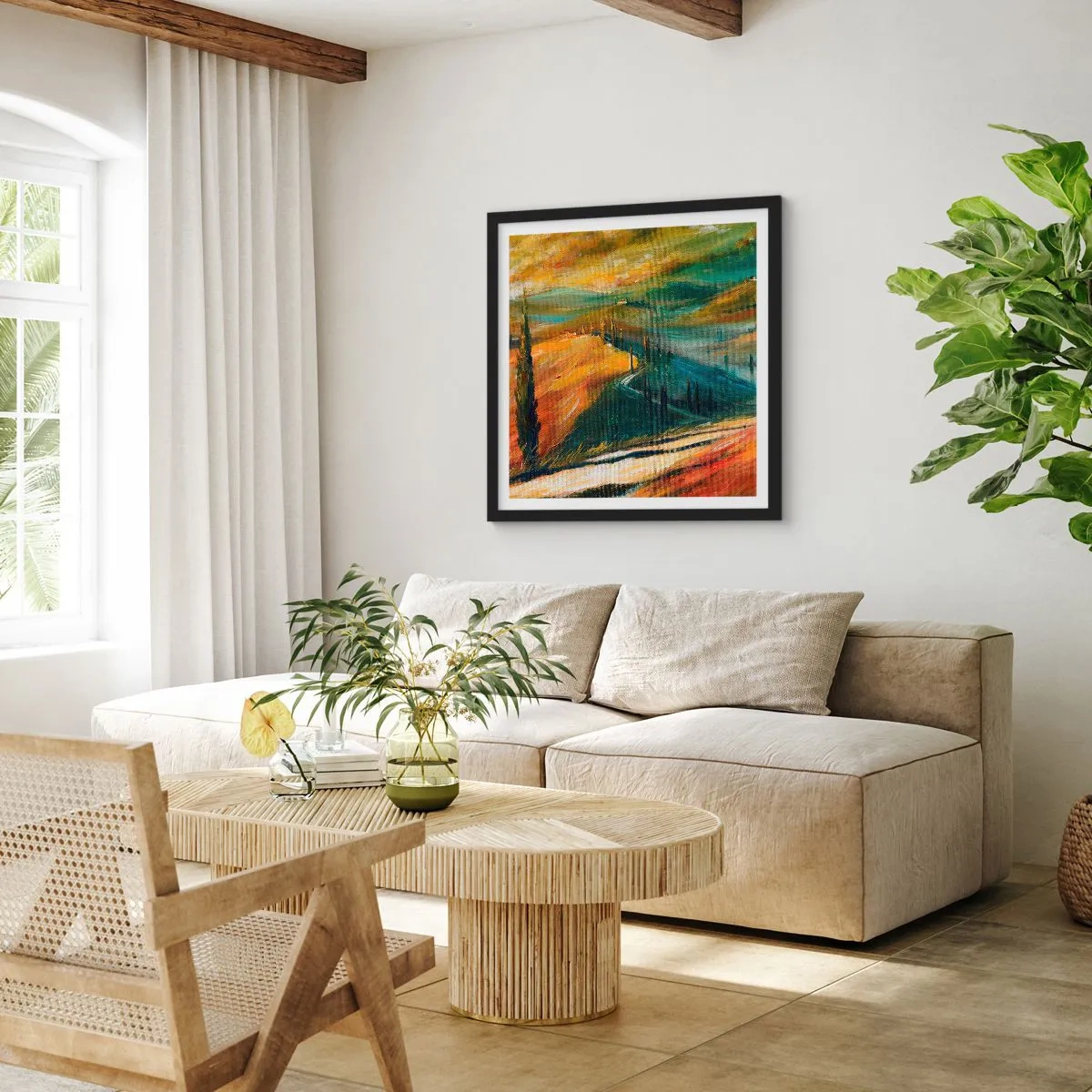 Plagát v čiernom ráme - Toskánska krajina - 50x50 cm