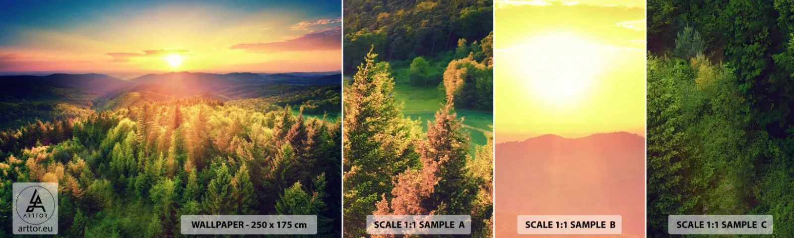 Vzorka samolepiacej fototapety Deluxe Sticker - Vrcholky a vrcholy - Krajina, les, hory - 100x30 cm