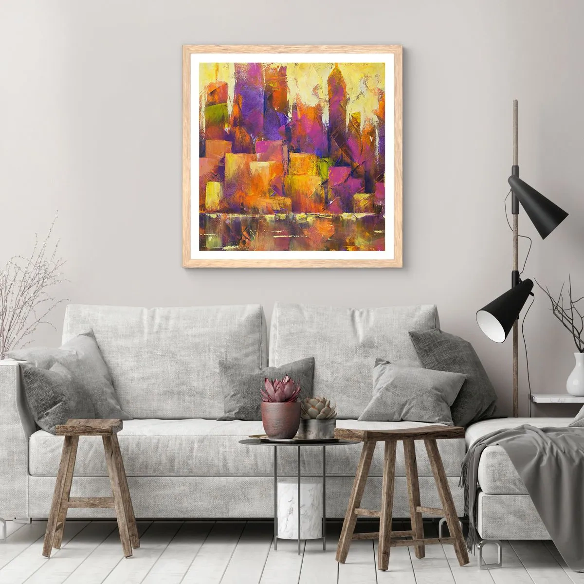 Plagát v ráme zo svetlého duba - Metropolitná kompozícia - 50x50 cm