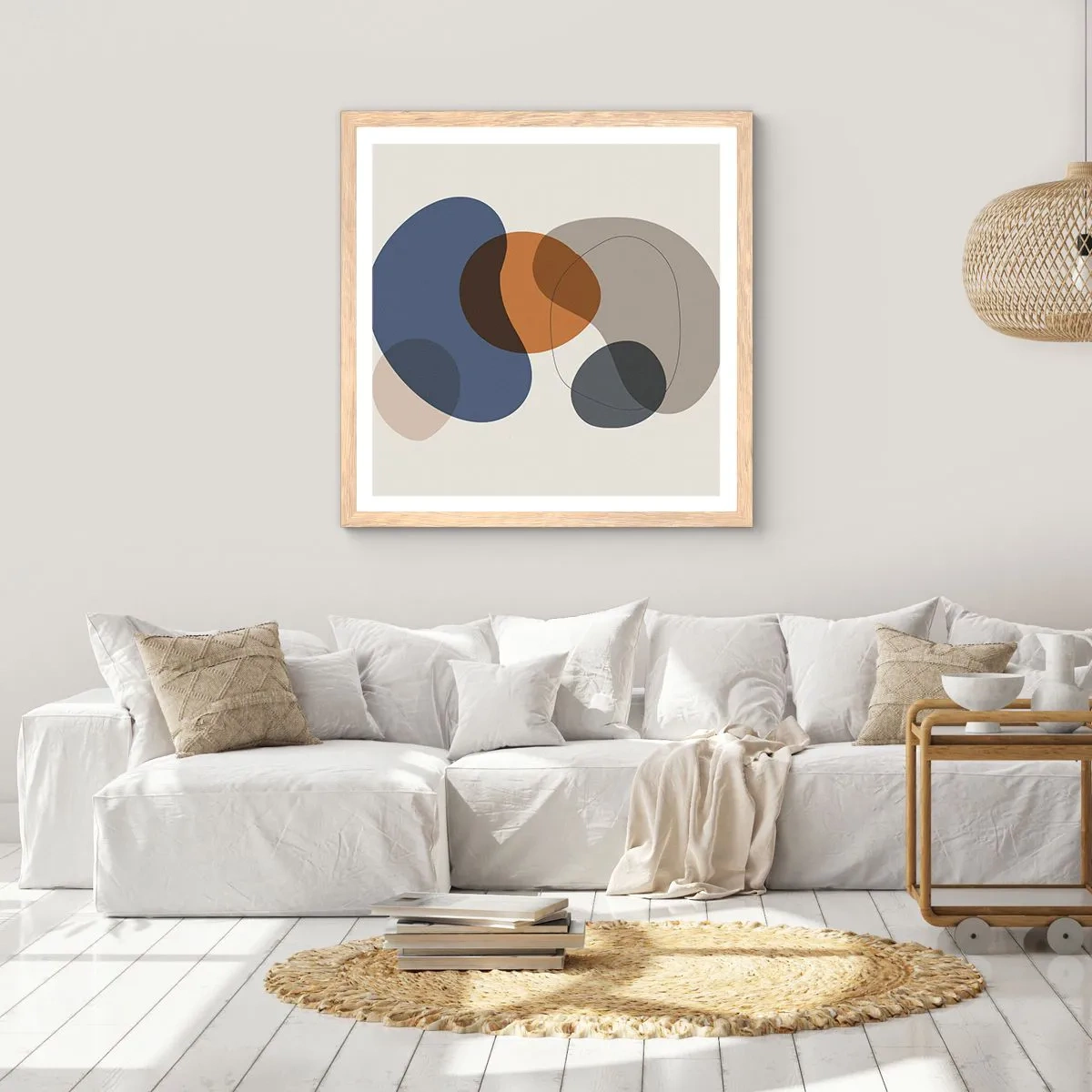 Plagát v ráme zo svetlého duba - Kvapky farieb - 50x50 cm