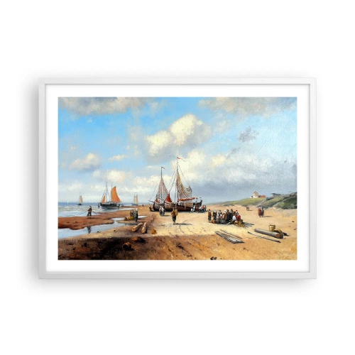 Plagát v bielom ráme - Po úspešnom rybolove - 70x50 cm