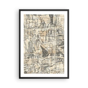 Plagát v čiernom ráme - Abstraktný geometrický vzor v odtieňoch béžovej a čiernej - 50x70cm - Čaká na rozlúštenie - Moderná nástenná dekorácia do obývacej izby a spálne ARTTOR
