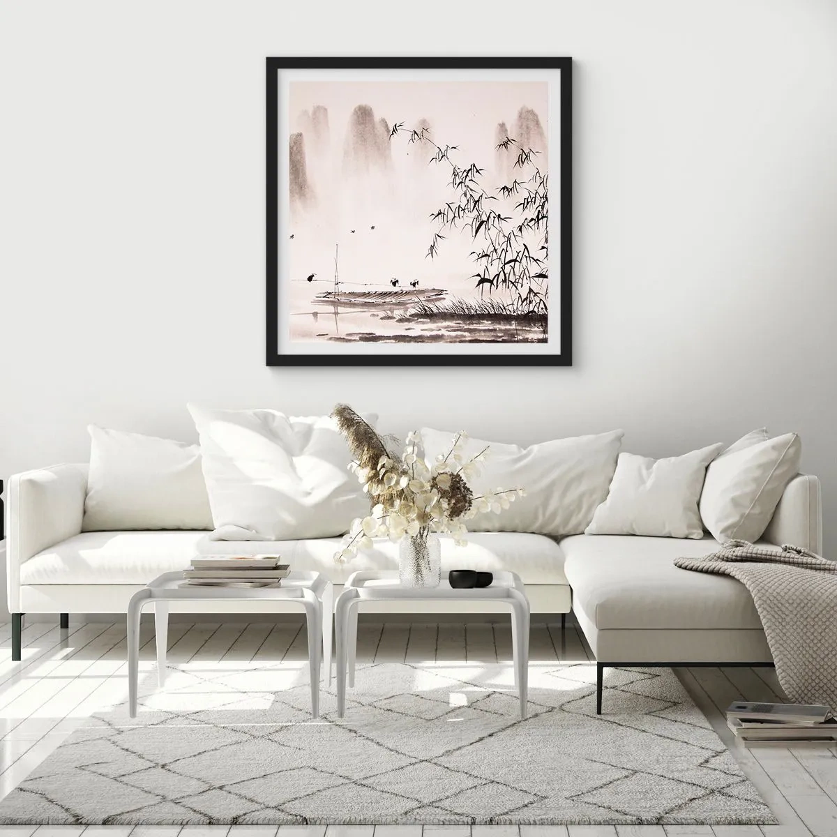 Plagát v čiernom ráme - Pokoj ryžových polí - 60x60 cm