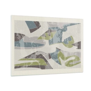 Obraz na skle - Geometrická kompozícia v zelenej a sivej farbe - 70x50cm - Kompozícia za sklom - Moderná nástenná dekorácia do obývacej izby a spálne ARTTOR