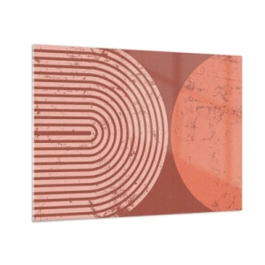 Obraz na skle - Geometrická hrdzavo sfarbená grafika s polkruhom a kruhom - 70x50cm - Blízky vzťah - Moderná nástenná dekorácia do obývacej izby a spálne ARTTOR