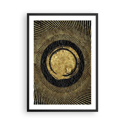 Plagát v čiernom ráme - Zlatá geometrická abstrakcia na čiernom pozadí - 50x70cm - Glamour - Moderná nástenná dekorácia do obývacej izby a spálne ARTTOR