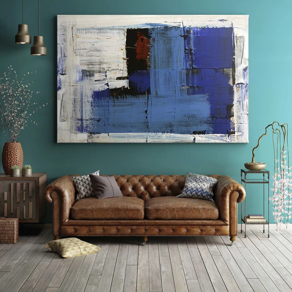 Obraz na plátne - Abstraktná kompozícia v odtieňoch modrej a bielej - 70x50cm - Tajomstvo modrej - Moderná nástenná dekorácia do obývacej izby a spálne ARTTOR