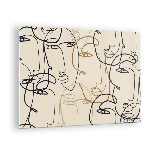 Obraz na skle - Kontúrované tváre nakreslené jedným ťahom na béžovej - 70x50cm - Portrét znásobený - Moderná nástenná dekorácia do obývacej izby a spálne ARTTOR