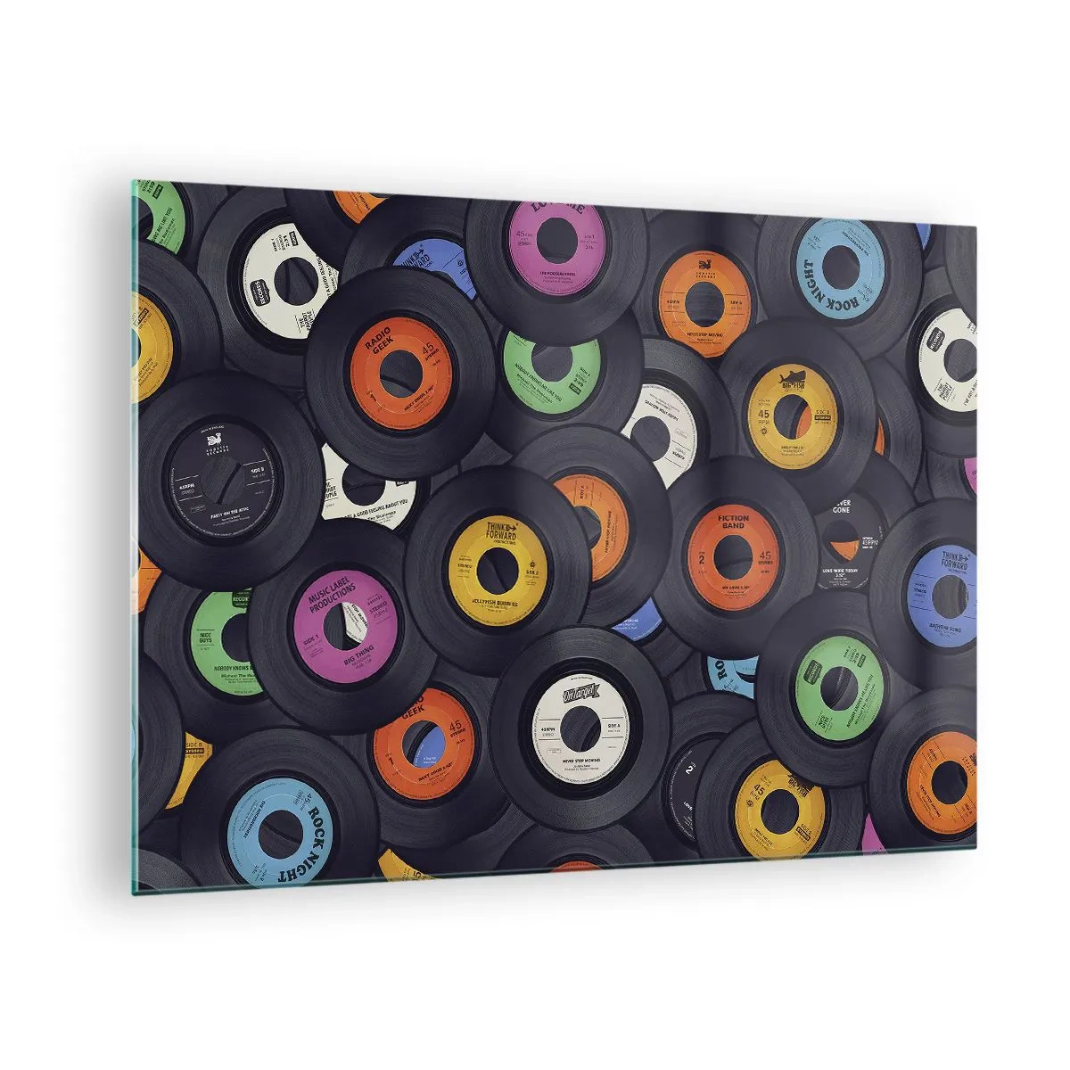 Obraz na skle - Farebné vinylové platne na čiernom pozadí - 70x50cm - Farby klasiky - Moderná nástenná dekorácia do obývacej izby a spálne ARTTOR