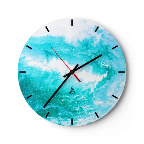 Nástenné hodiny - Abstraktná vlna v odtieňoch modrej a tyrkysovej - 30x30cm - V jadre živlu - Moderná nástenná dekorácia do obývacej izby, kuchyne a spálne ARTTOR