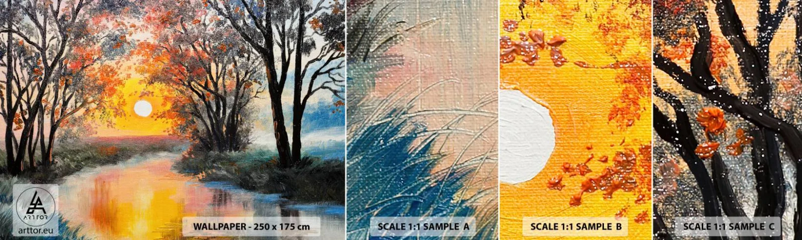 Vzorka samolepiacej fototapety Deluxe Sticker - Jesenný nádych - Krajina, Rieka, Stromy - 100x30 cm