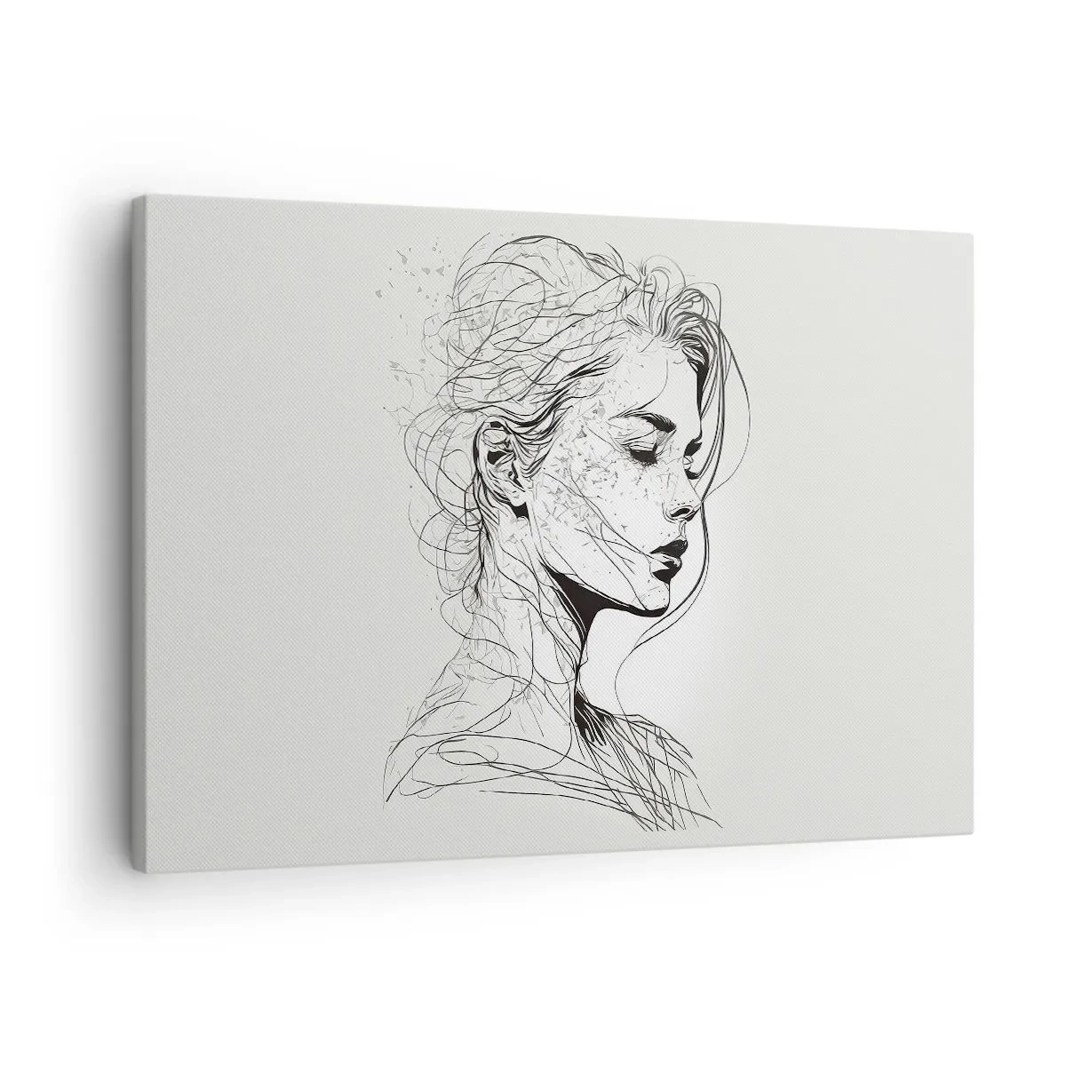 Obraz na plátne - Jemný portrét ženy v minimalistickom grafickom štýle. - 70x50cm - Portrét v zamyslení - Moderná nástenná dekorácia do obývacej izby a spálne ARTTOR