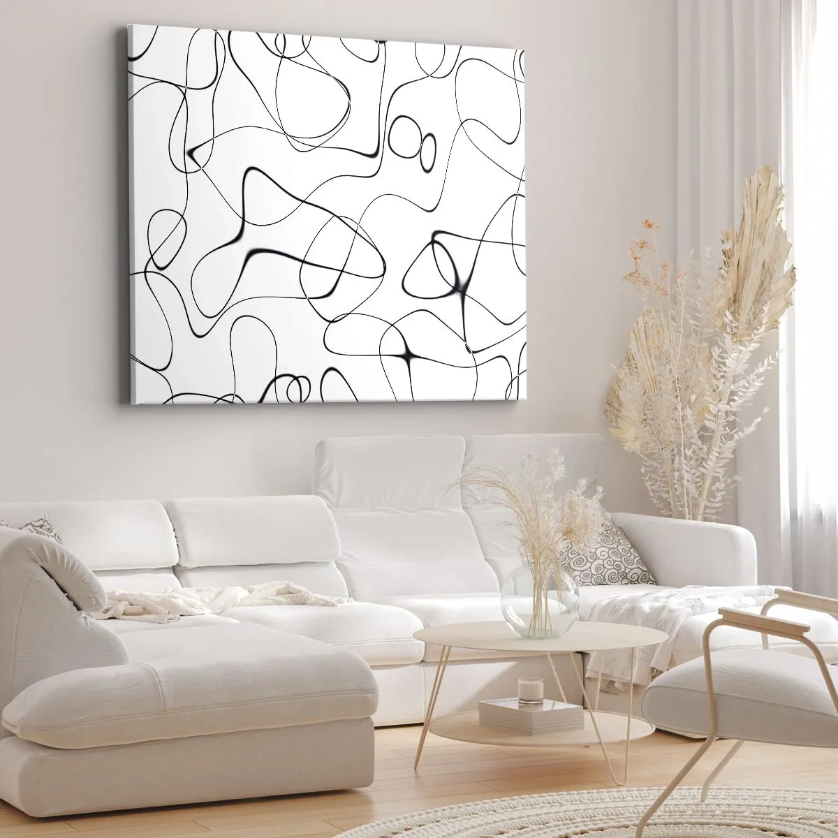 Obraz na plátne - Abstraktné čierne čiary na bielom pozadí v minimalistickom štýle - 70x50cm - Cesty života, zákruty osudu - Moderná nástenná dekorácia do obývacej izby a spálne ARTTOR