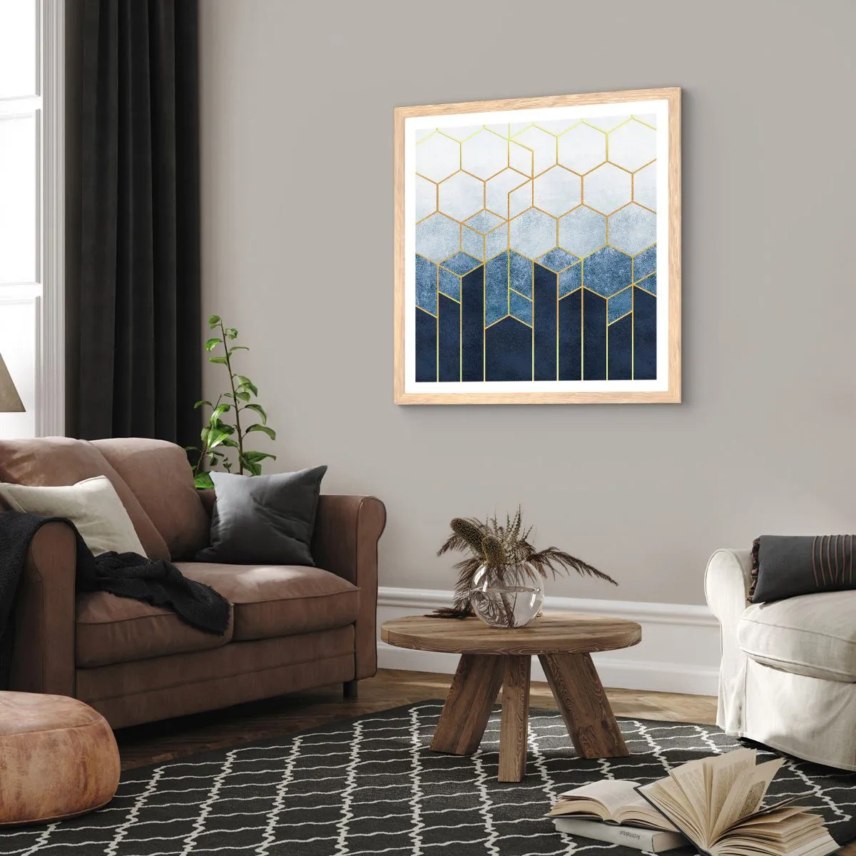 Plagát v ráme zo svetlého duba - Kompozícia v synkopickom rytme - 60x60 cm