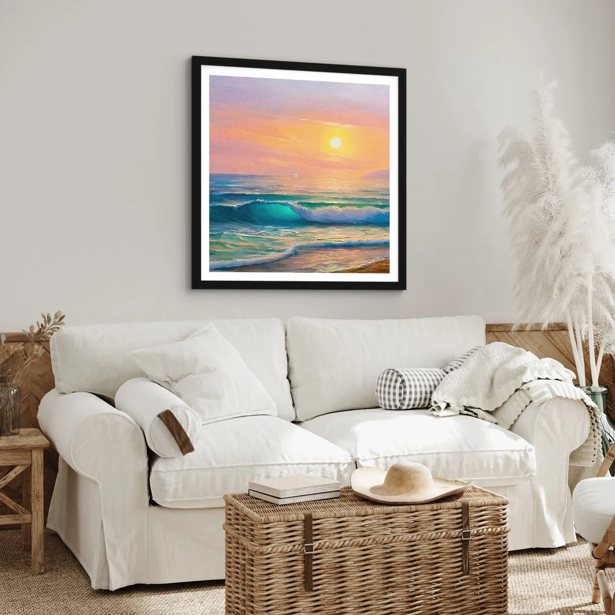 Plagát v čiernom ráme - Tyrkysová pieseň vĺn - 60x60 cm