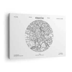 Obraz na plátne - Mapa Krakova v minimalistickom štýle - 70x50cm - Anatómia Krakova - Moderná nástenná dekorácia do obývacej izby a spálne ARTTOR