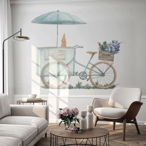 Fototapeta Premium Sand - Sladká spomienka na leto - Pastel, Zmrzlina, Bicykel - 200x140 cm
