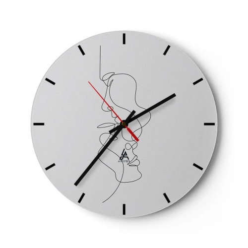 Nástenné hodiny - Minimalistické obrysy tváre v čiernych čiarach na bielom pozadí - 30x30cm - Žiar vášnivých túžob - Moderná nástenná dekorácia do obývacej izby, kuchyne a spálne ARTTOR