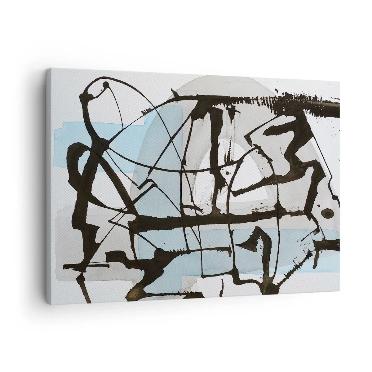 Obraz na plátne - Abstraktné čiary a tvary v modrej a čiernej farbe - 70x50cm - Aj napriek tomu modrý - Moderná nástenná dekorácia do obývacej izby a spálne ARTTOR