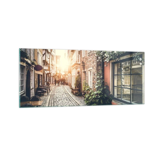 Obraz na skle - Ružová ulička v ružovej žiare - 100x40 cm