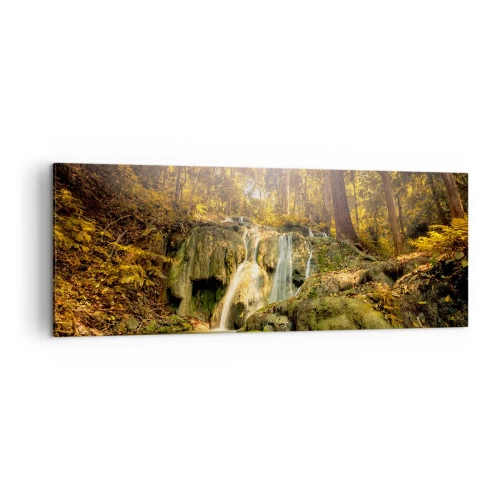 Obraz na plátne - Lesný vodopád v zeleni - 140x50 cm