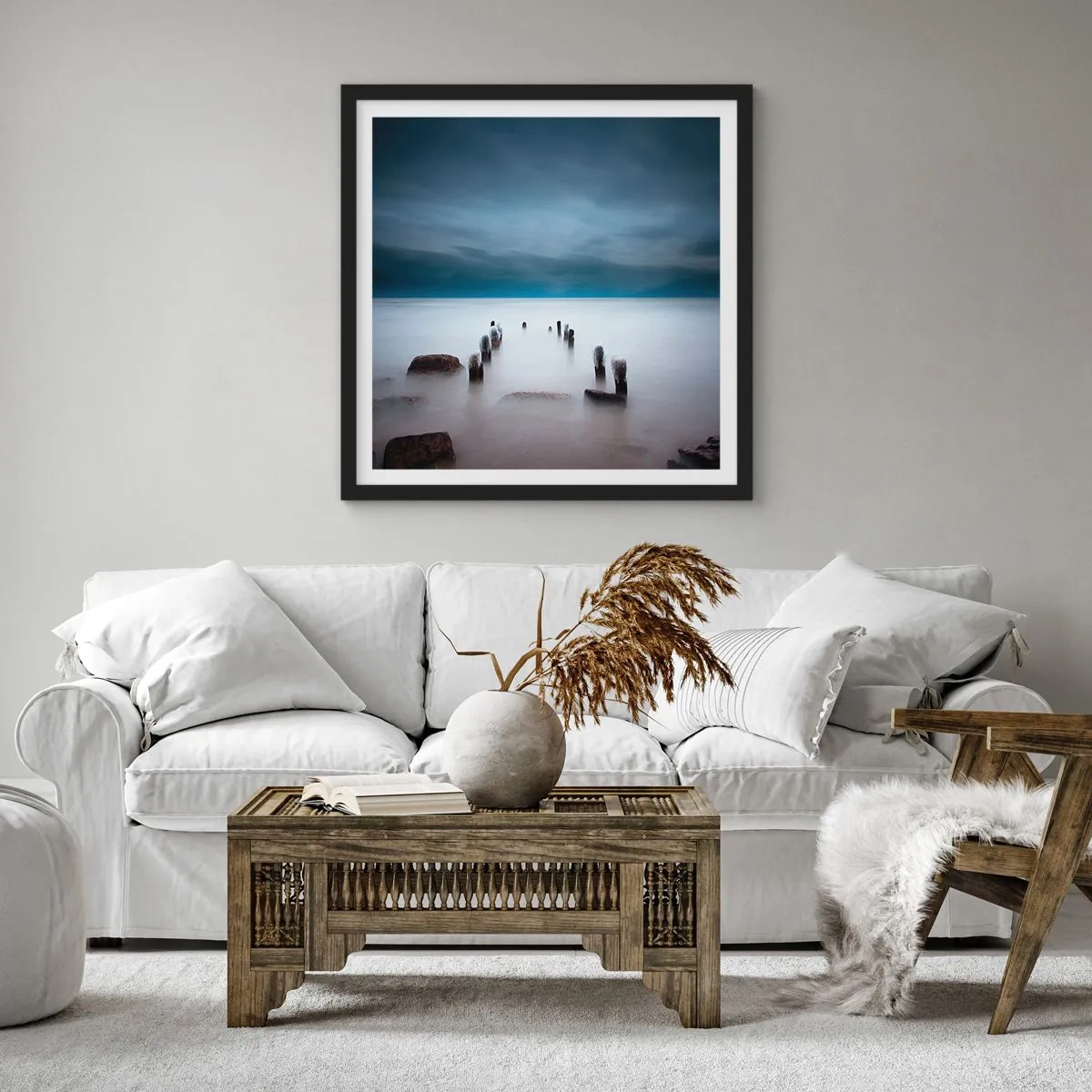 Plagát v čiernom ráme - Zamyslené jazero - 40x40 cm