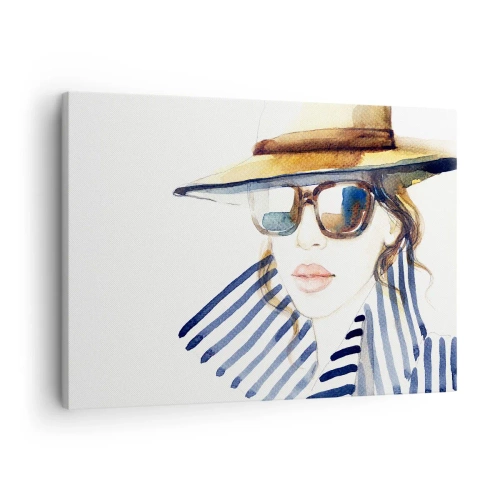 Obraz na plátne - Portrét ženy v klobúku a slnečných okuliaroch - 70x50cm - Florida víta! - Moderná nástenná dekorácia do obývacej izby a spálne ARTTOR