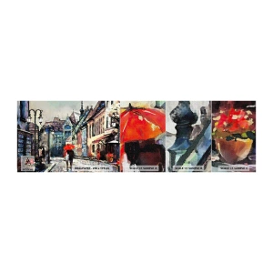 Vzorka fototapety Premium Canvas - Dážď pre dvoch - Mesto, Architektúra, Staré Mesto - 100x30 cm