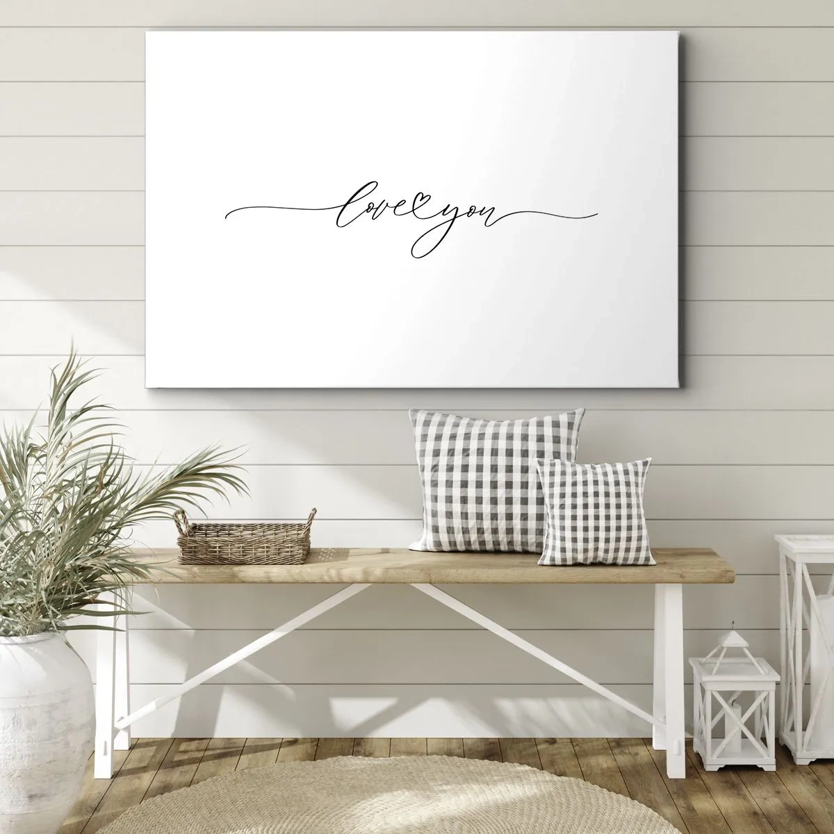 Obraz na plátne - Nápis „Ľúbim ťa“ elegantným písmom - 70x50cm - Čierne na bielom - Moderná nástenná dekorácia do obývacej izby a spálne ARTTOR