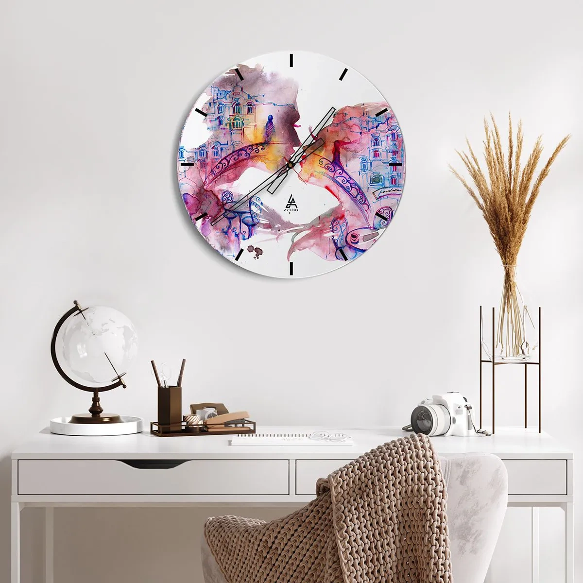 Nástenné hodiny - Farebná grafika s mostom a architektúrou v pozadí - 30x30cm - Tajomný most vzdychania - Moderná nástenná dekorácia do obývacej izby, kuchyne a spálne ARTTOR