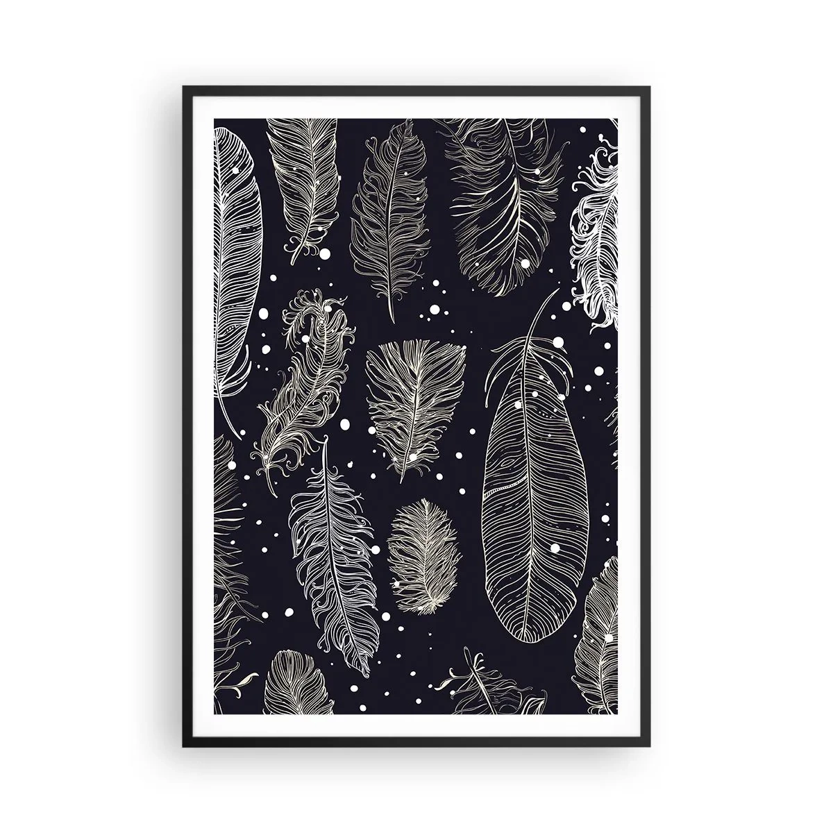 Plagát v čiernom ráme - Čipka s perím - 70x100 cm