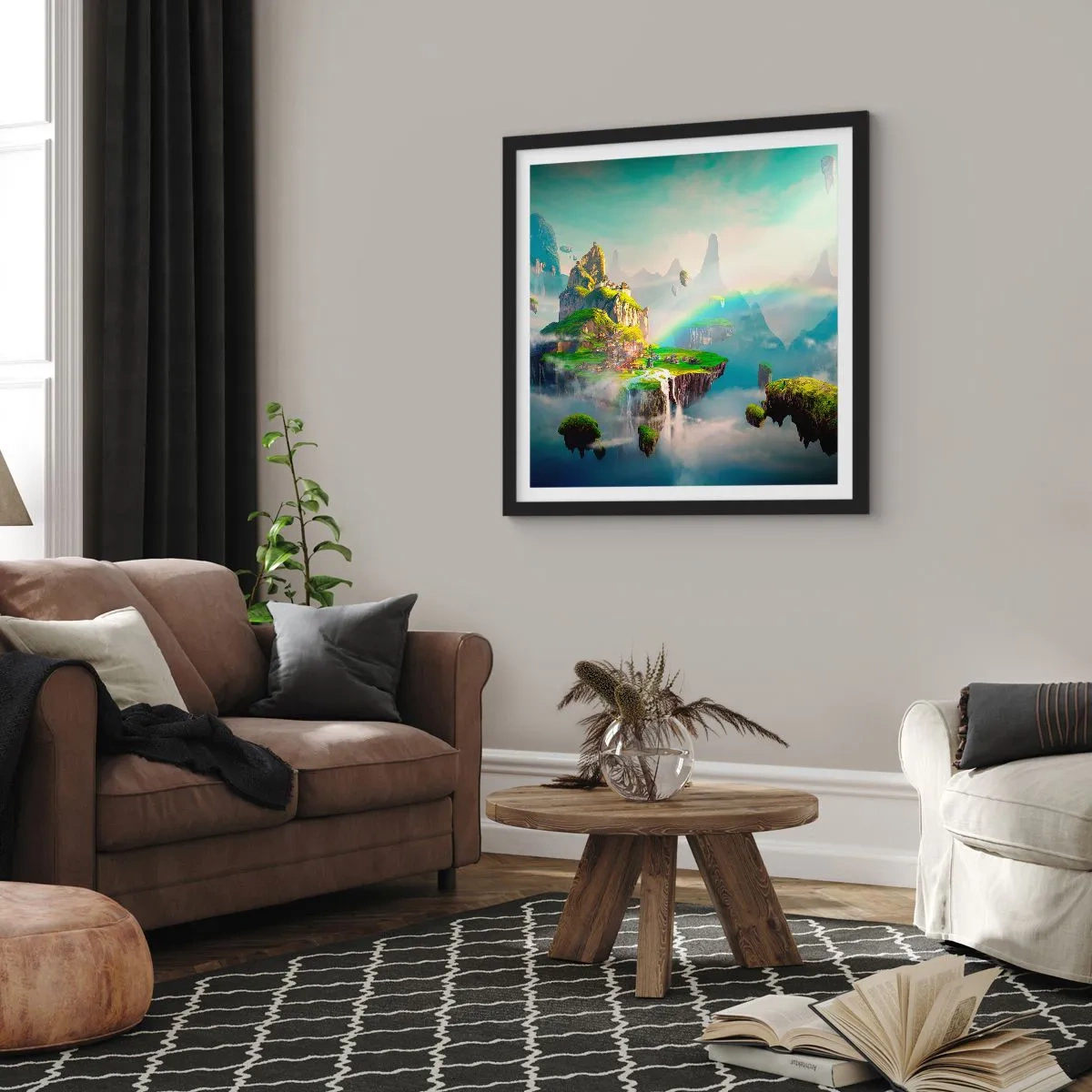 Plagát v čiernom ráme - Uprostred neba - šťastné ostrovy - 40x40 cm