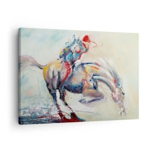 Obraz na plátne - Dynamický obraz koňa v abstraktnom umeleckom štýle. - 70x50cm - Drž sa, letíme - Moderná nástenná dekorácia do obývacej izby a spálne ARTTOR