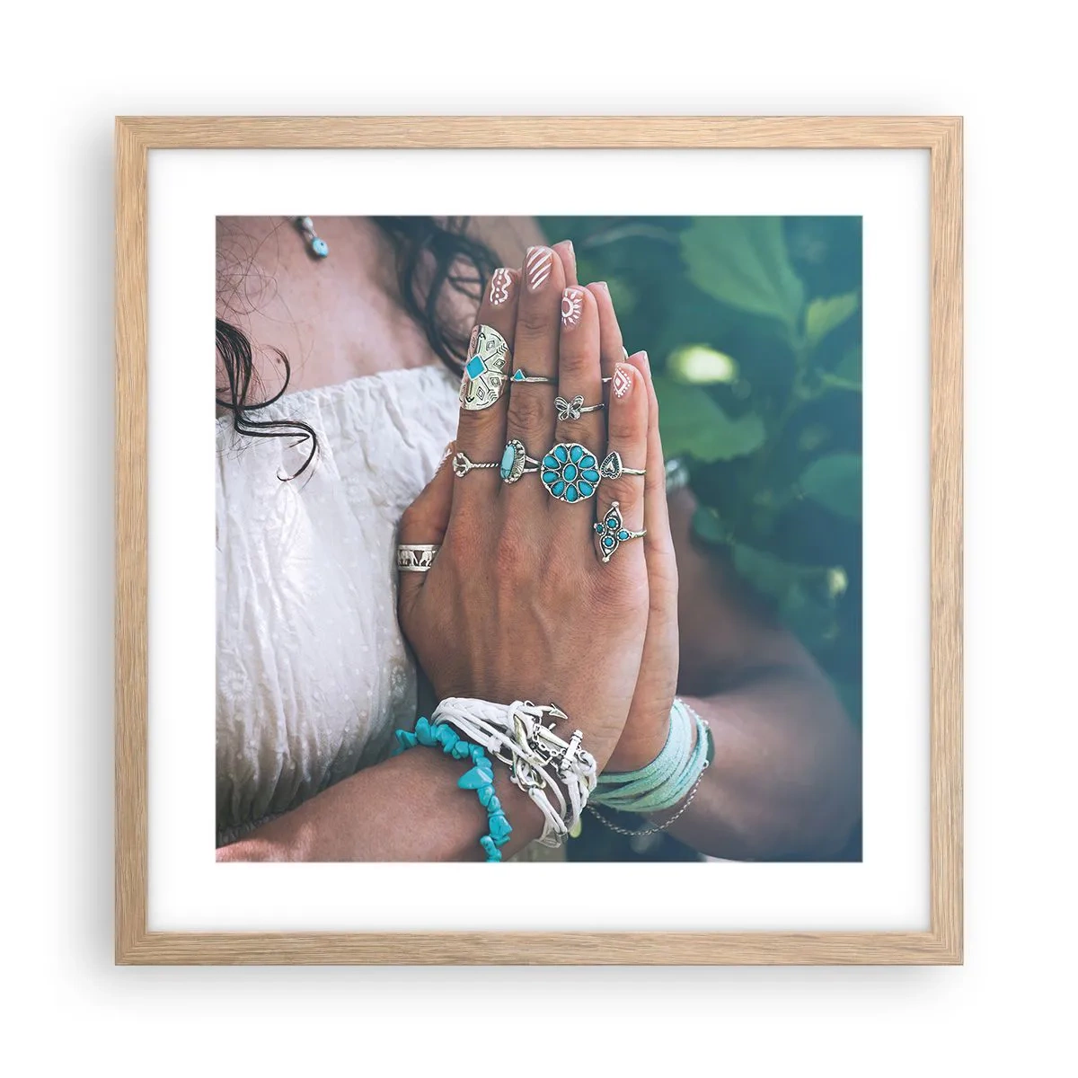 Plagát v ráme zo svetlého duba - Vitajte v centre bytia - 40x40 cm