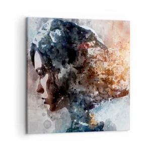 Obraz na plátne - Príbeh o dievčati s mestom v pozadí - 60x60 cm