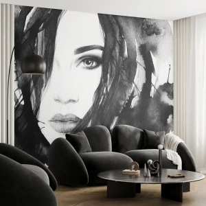 Samolepiaca Fototapeta Deluxe Sticker - Portrét dámy v čiernej a bielej - Abstrakcia, Ženská tvár, Portrét - 150x105 cm