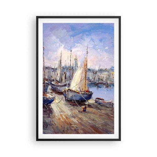 Plagát v čiernom ráme - Mesto pri zálive - 61x91 cm