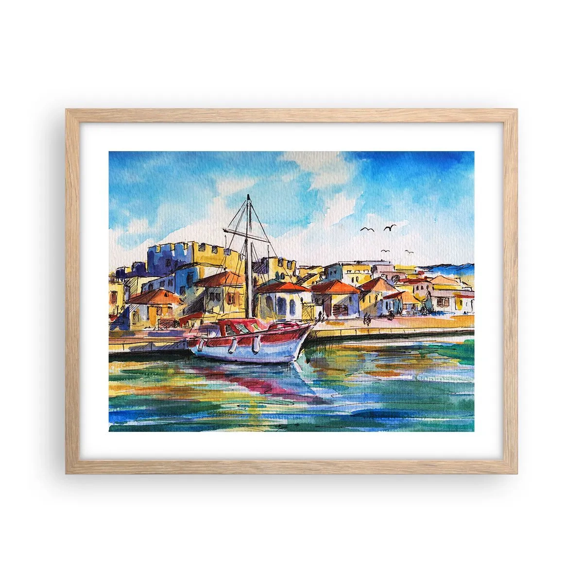 Plagát v ráme zo svetlého duba - Dúhové popoludnie - 50x40 cm