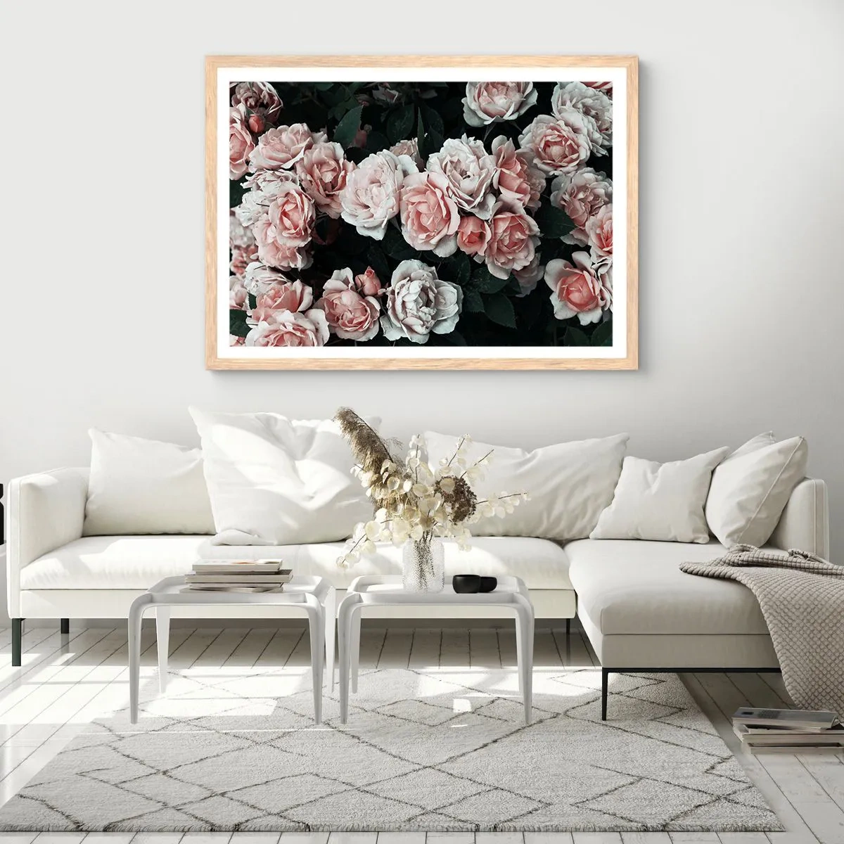 Plagát v ráme zo svetlého duba - Ružový ansámbl - 91x61 cm