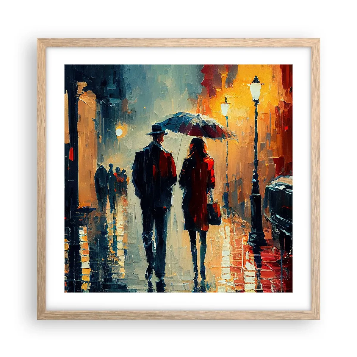 Plagát v ráme zo svetlého duba - Mestská love story - 50x50 cm