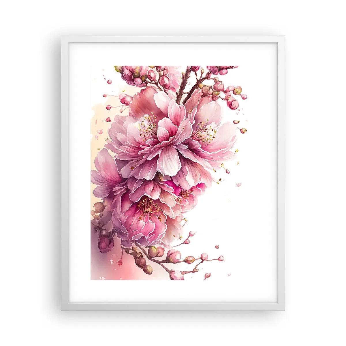 Plagát v bielom ráme - Kvet kvitnúcej čerešne - 40x50 cm