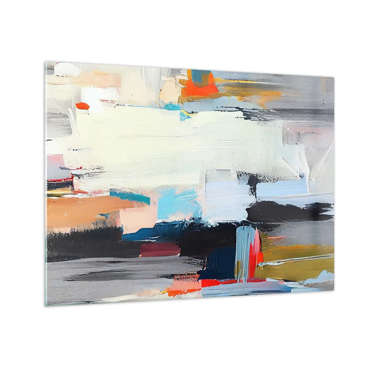 Obraz na skle - Abstraktná kompozícia s farebnými škvrnami a ťahmi - 70x50cm - Nejaký spôsob? - Moderná nástenná dekorácia do obývacej izby a spálne ARTTOR