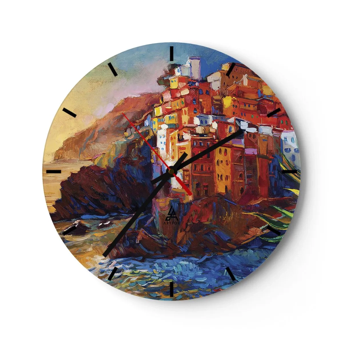 Nástenné hodiny - Malebná dedinka na skalnatom pobreží - 30x30cm - Taliansky nádych - Moderná nástenná dekorácia do obývacej izby, kuchyne a spálne ARTTOR
