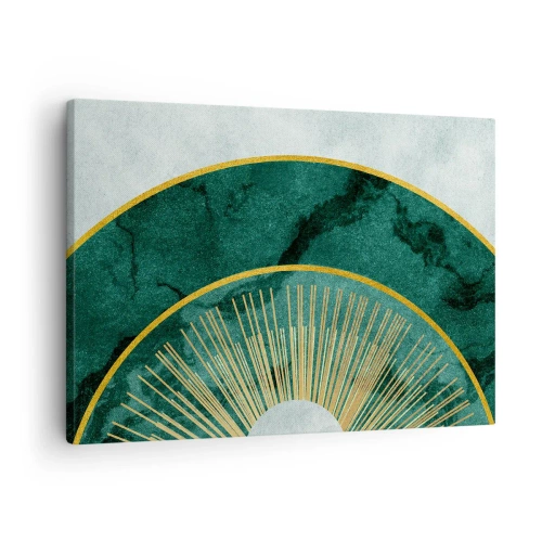 Obraz na plátne - Abstraktný vzor s kruhmi v smaragdovej a zlatej farbe. - 70x50cm - Iná slnečná sústava - Moderná nástenná dekorácia do obývacej izby a spálne ARTTOR