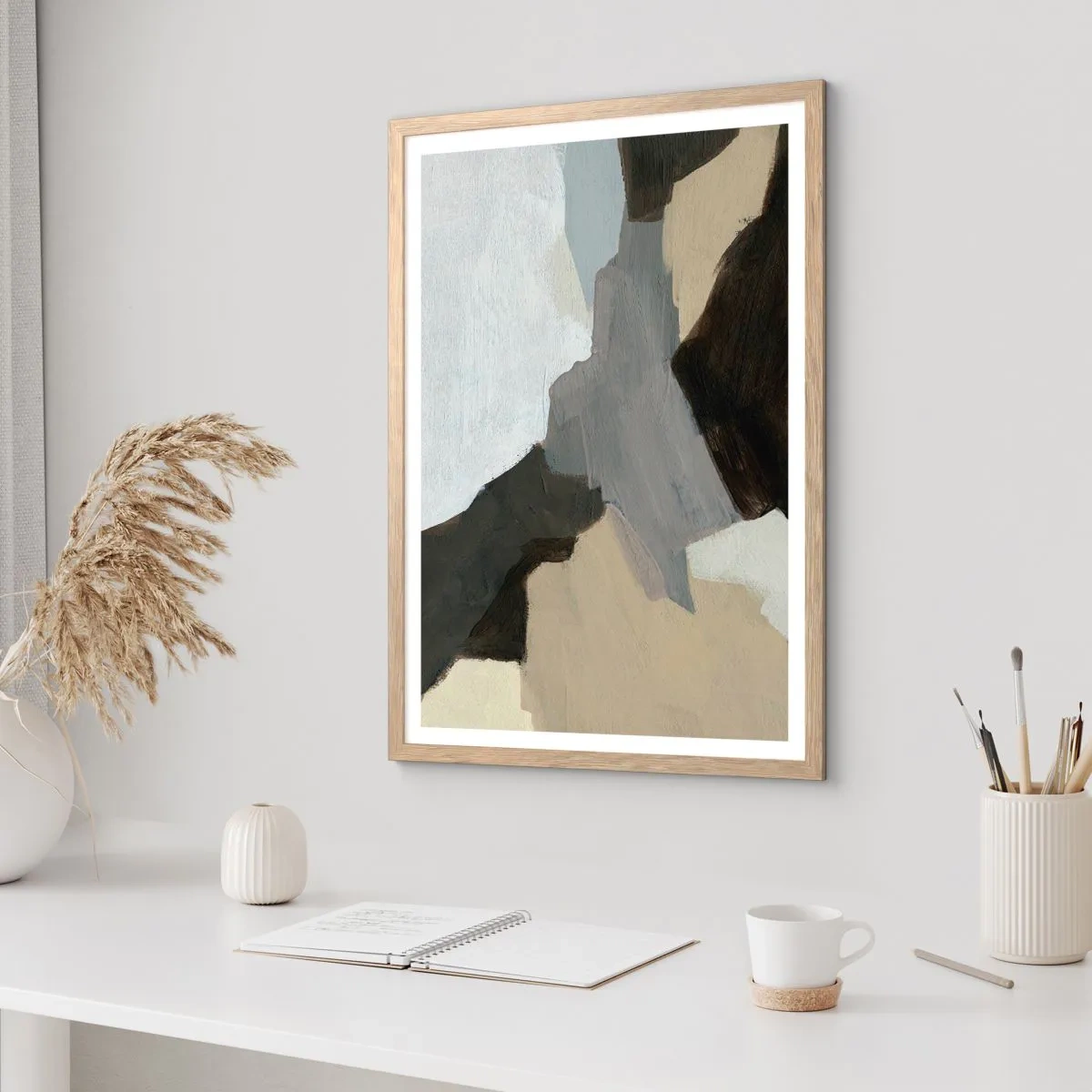 Plagát v ráme zo svetlého duba - Abstrakcia: križovatka šedej - 70x100 cm