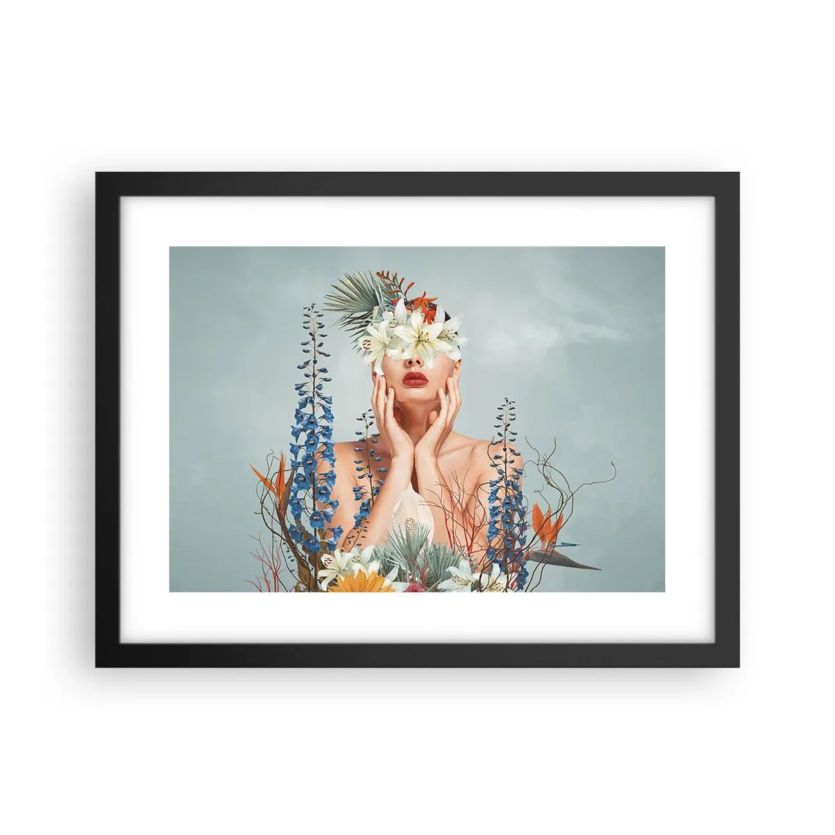 Plagát v čiernom ráme - Žena – kvetina - 40x30 cm