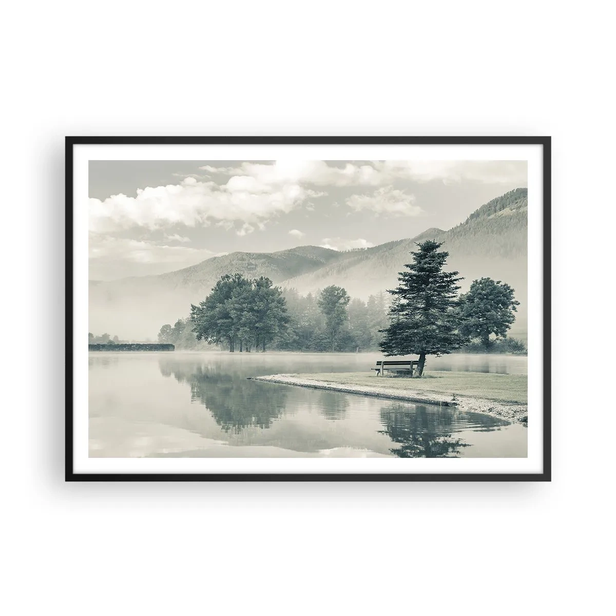Plagát v čiernom ráme - Jazero ešte spí - 100x70 cm