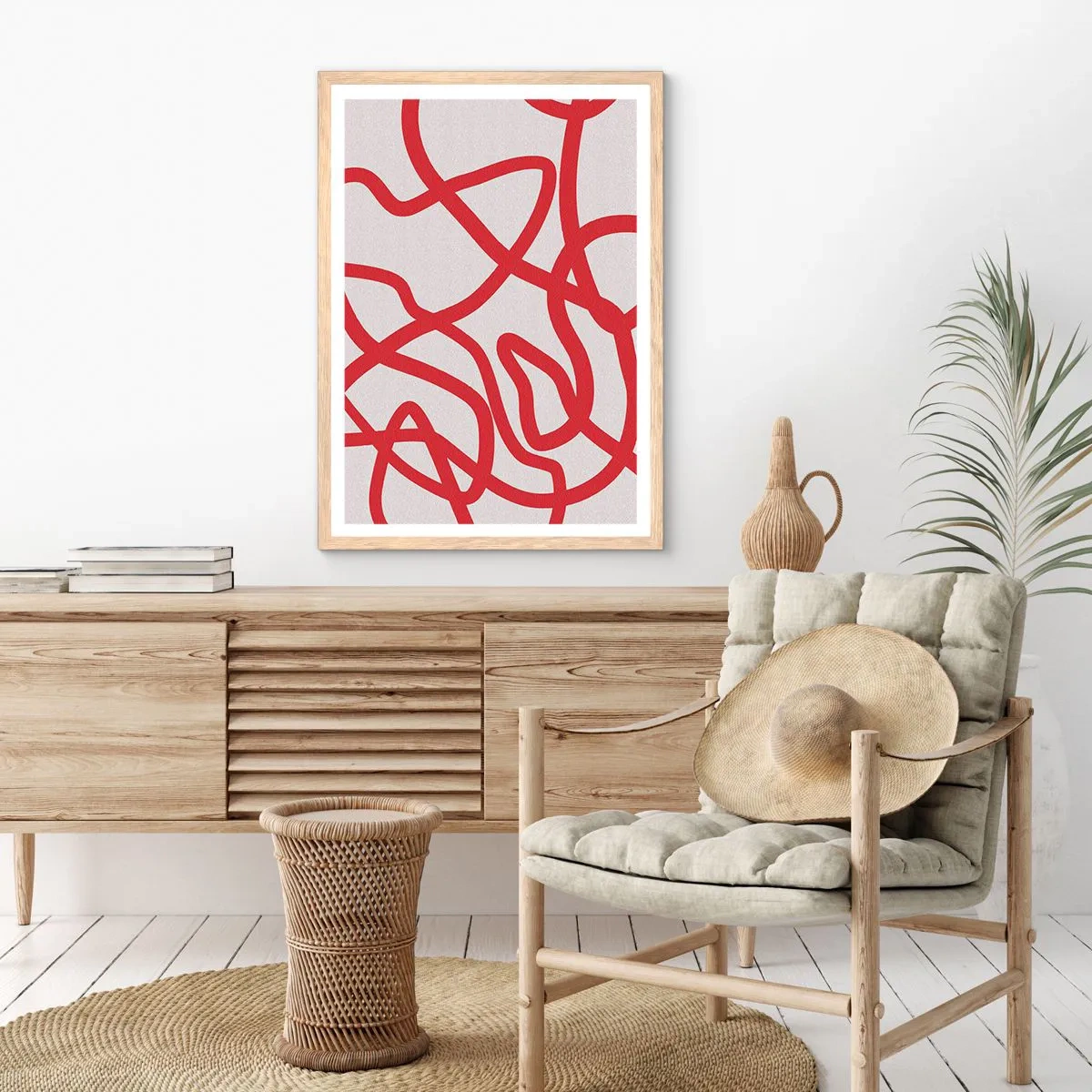 Plagát v ráme zo svetlého duba - Červené na bielom - 70x100 cm