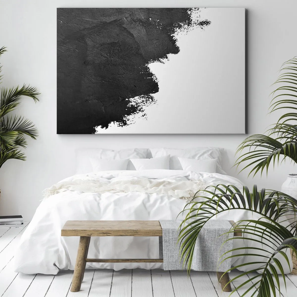 Obraz na plátne - Čiernobiela abstrakcia s kontrastnými ťahmi štetcom - 70x50cm - Živly: zem - Moderná nástenná dekorácia do obývacej izby a spálne ARTTOR